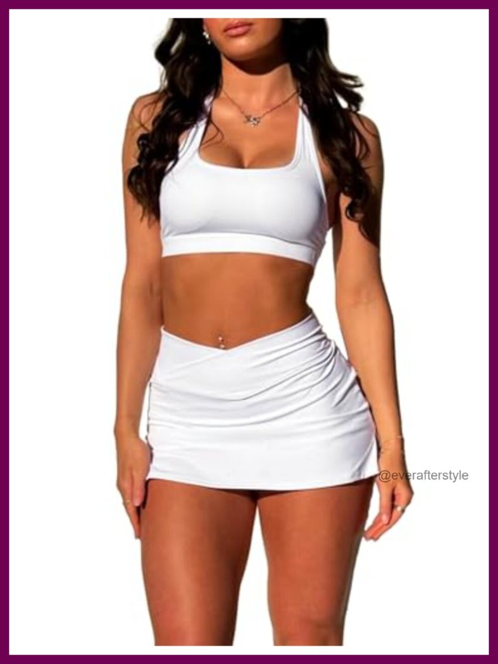 Two Piece Tennis Skirt Set with Bra Top and Mini Skort